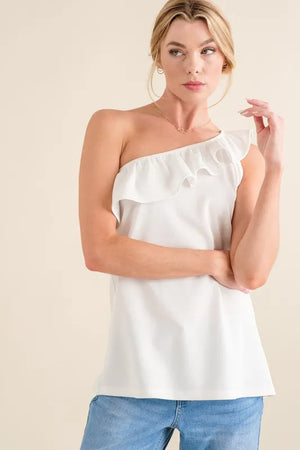 And The Why Ruffle One Shoulder Sleeveless Tank Top - StyleFloss