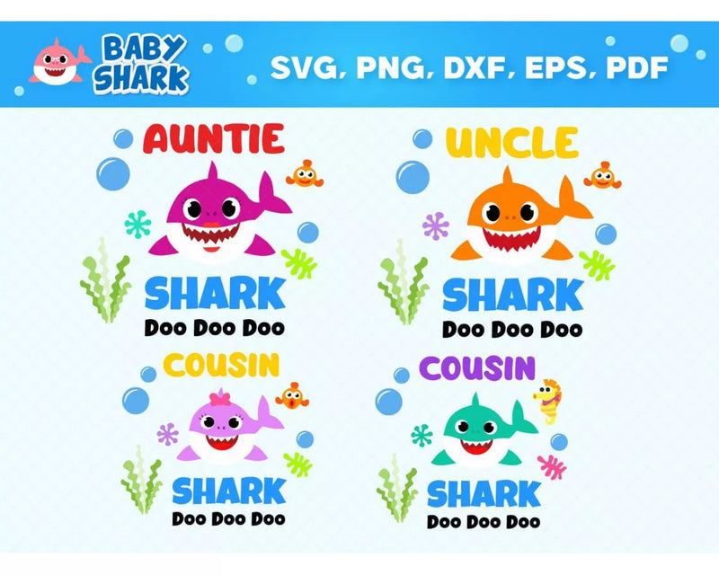 Baby Shark Family PNG & SVG Files for Cricut and Silhouette, Clipart ...