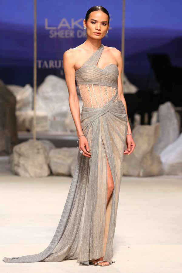 One-Shoulder Draped Jersey Dress – Tarun Tahiliani Official