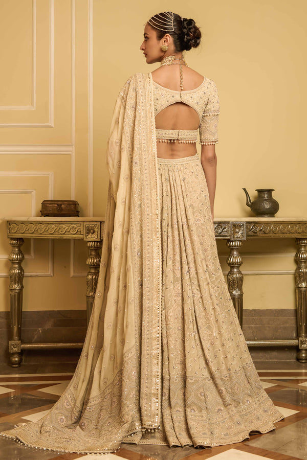 Buy Peach Chikankari V Neck Bridal Lehenga Set For Women by Cherie D Online  at Aza Fashions.