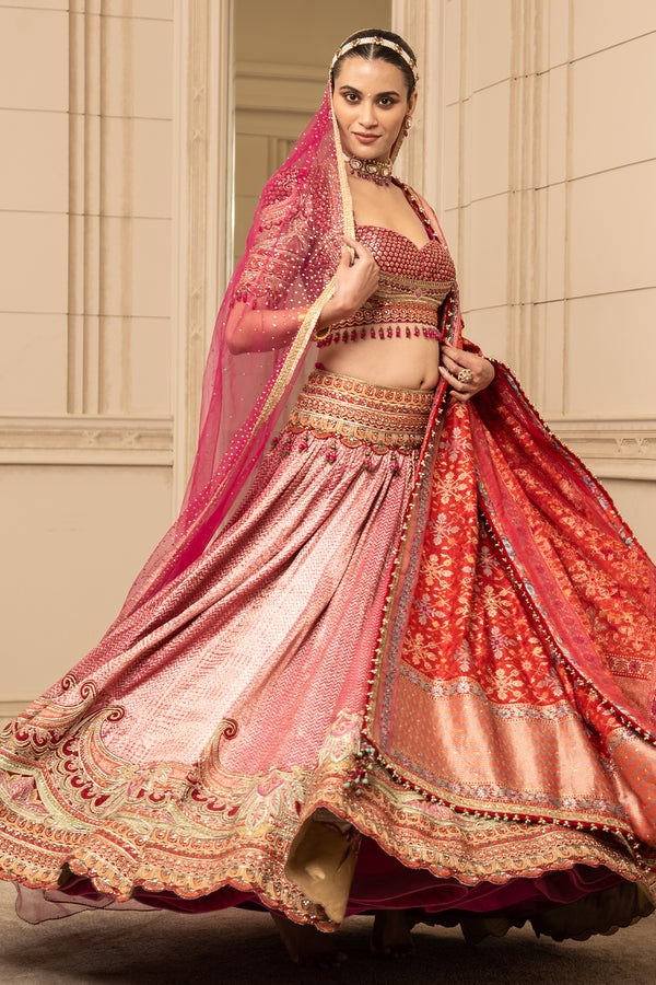 Readymade Red Banarasi/ Brocade Lehenga Choli - Lehengas Designer Collection