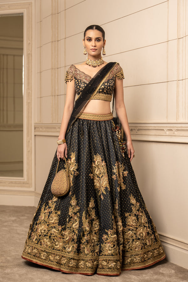 1550455: Mehendi Sangeet Beige and Brown color Net fabric Lehenga