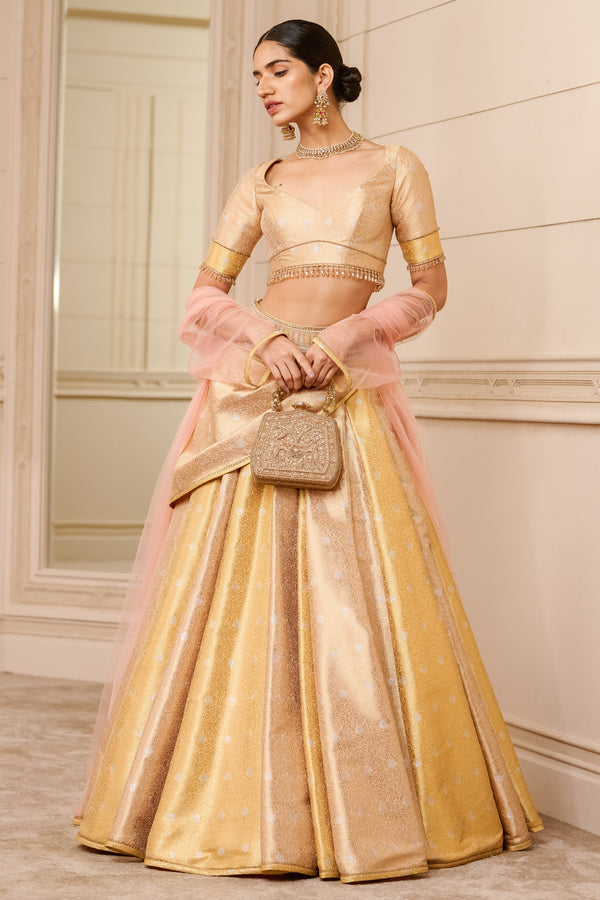 Off White Embroidered Brocade Lehenga | Lashkaraa