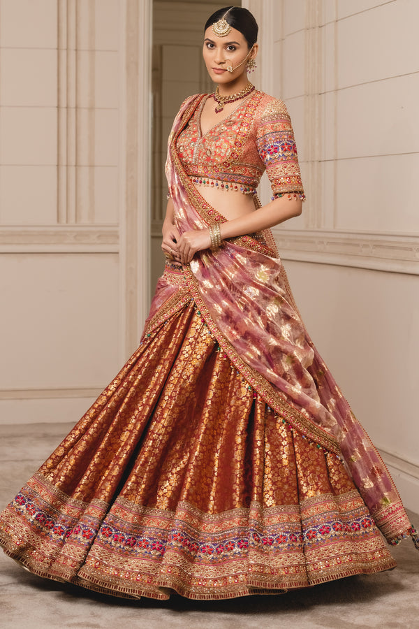 Peach - Lehenga Saree : Buy Online Designer Lehenga Saree