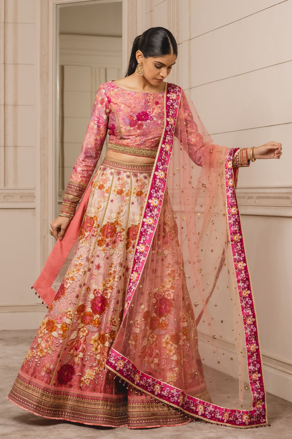 VELVET EMBROIDERED BLOUSE AND PRINTED LEHENGA - THREADS & MOTIFS