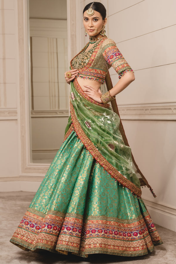 Green Lehenga Saree in Georgette With Sequence Work - Cloths