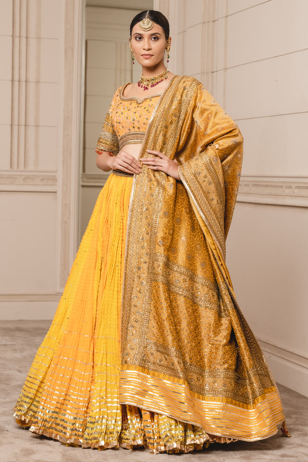 Buy Yellow Embroidered Work Chanderi Silk Lehenga Choli Online -