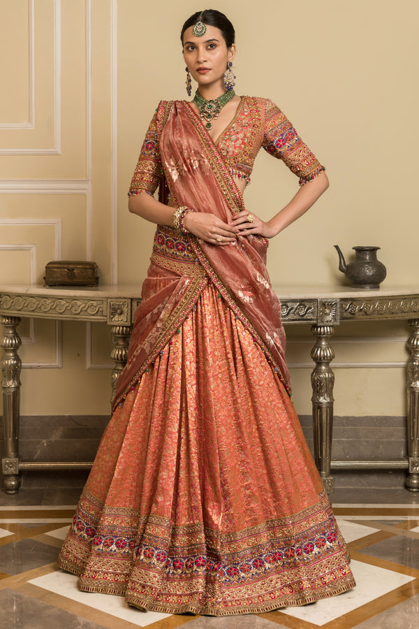 Kylian Lehenga Saree For Womens Soft Georgette Fabric With Degital Print  And 2 Layer Ruffel Work And Attached Dupatta And Belt (Creem) : Amazon.in:  Fashion