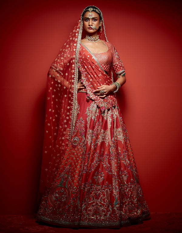 Red Bridal Lehenga for Indian Wedding with Heavy Designer Work and Two  Dupatta in USA, UK, Malaysia, South Africa, Dubai, Singapore