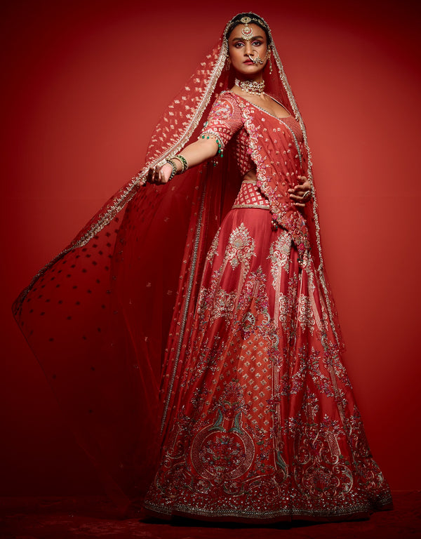 Deep Red Color Wedding Lehenga | Bridal lehenga collection, Red bridal  dress, Indian wedding dress