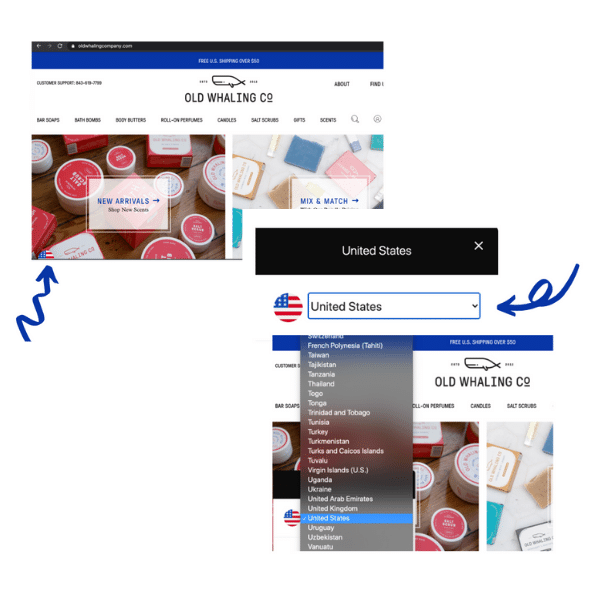 International Shipping Can Be Accessed By Clicking on the Flag in the Bottom Left-Hand Corner