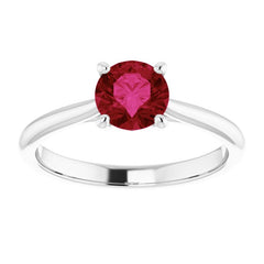 Solitaire Genuine 5.5mm or 0.85ct Round Ruby in a 14K white gold setting by Jewels of St Leon Bridal Jewellery.