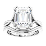 Front view of Solitaire Moissanite Engagement Ring with matching contoured wedding band from Jewels of St Leon affordable engagement rings Australia