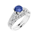 Tanzanite and Diamond Engagement Ring with Matching wedding band in 14K White Gold available from Jewels of St Leon Bridal Jewellery Australia
