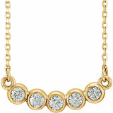 14K Yellow Gold 5 Stone Diamond Curved Bar Necklace