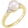Classic Style Cultured White Akoya Pearl and Diamond Ring