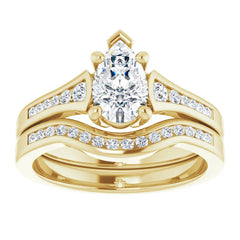 Bridal Set - Accented Pear-Shaped Lab-Grown Diamond with Matching Accented Wedding Ring. Available from Jewels of St Leon Engagement Rings Australia
