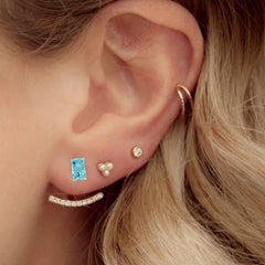 White Gold Aquamarine Earring with a earring jacket, pearl earrings, diamond earring and small hoop earrings - Jewels of St Leon Earrings Online Australia