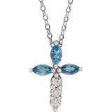 Three Marquise Shaped Aquamarine gemstones and 3 round diamond Cross created in Sterling Silver from Jewels of St Leon Online Sterling Silver Jewellery Australia