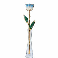 Lacquered Cream Blue with 24K Gold-Plated Trim with Glass Vase.
