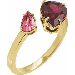 Toi et Moi is French for You and Me. Rhodolite Garnet and Natural Pink Tourmaline Ring. A Feature of the Vivid Magenta Jewellery available from Jewels of St Leon.
