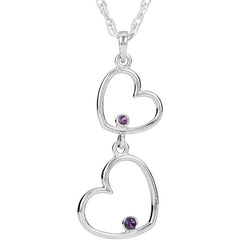 Silver Double Heart with a superb Amethyst Gemstone. Available from Jewels of St Leon