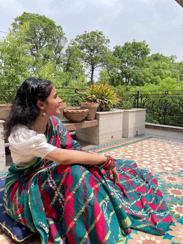 Red Chiffon Printed Casual Festival Contemporary Saree