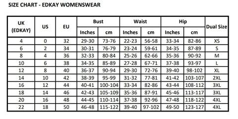 Women's Clothing Size Chart