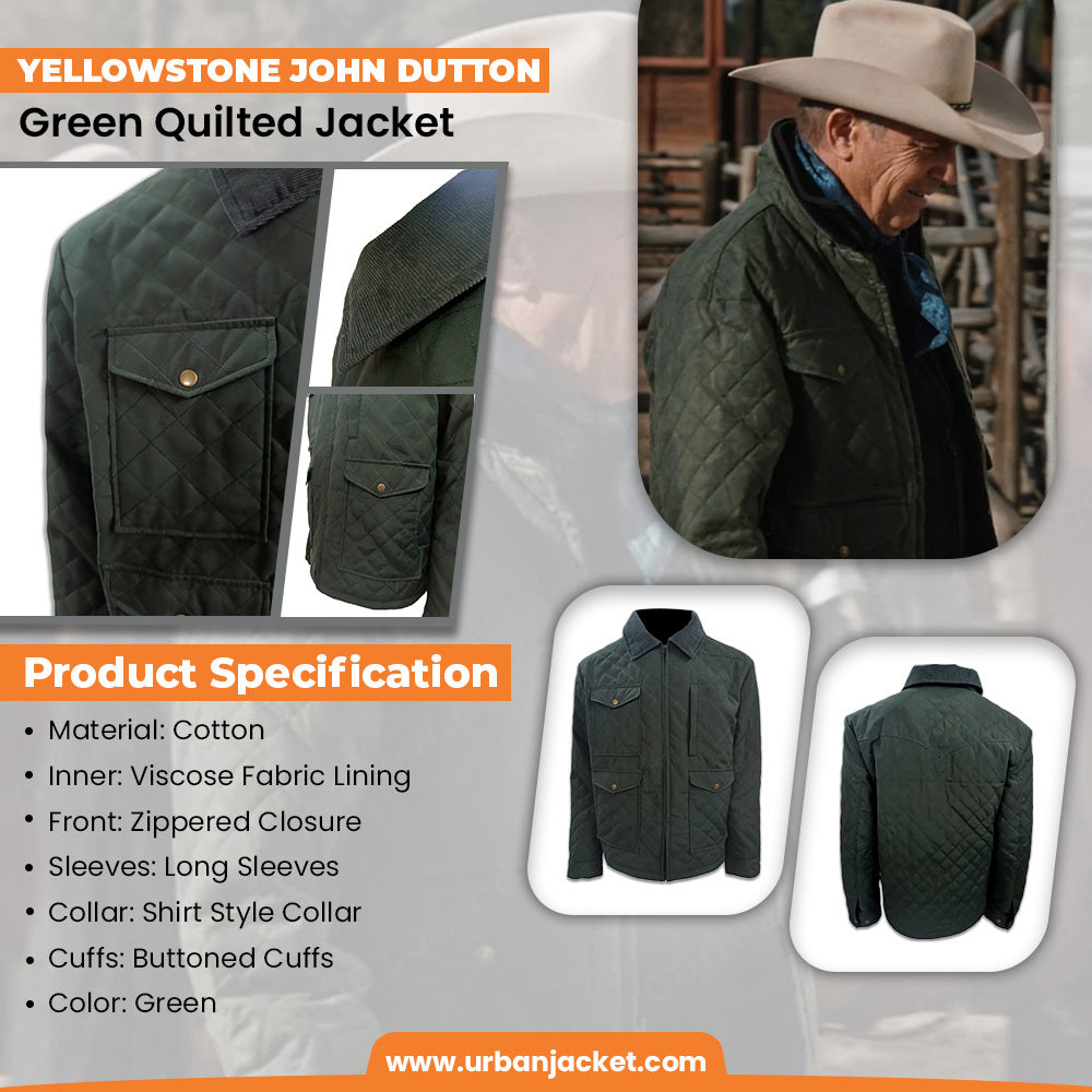 Yellowstone John Dutton Green Quilted Jacket