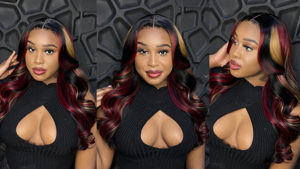Wesface Black With Red & Blonde Highlights Wig P1B/Bug/27 Body Wave Lace Glueless 180% Density Human Hair Wig