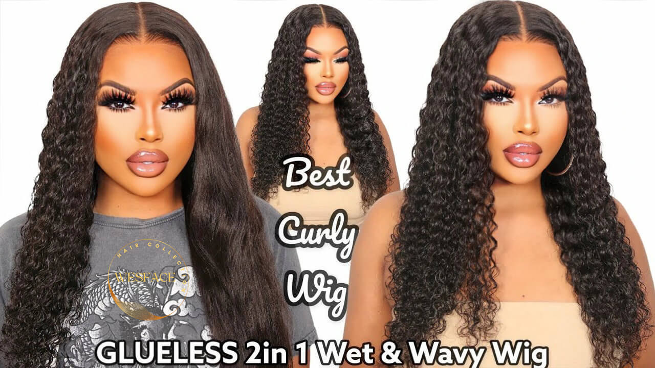Wesface Deep Curly 13x4 Lace Front Wig Upgrade Glueless Wig Natural Black Transparent Lace Human Hair Wig
