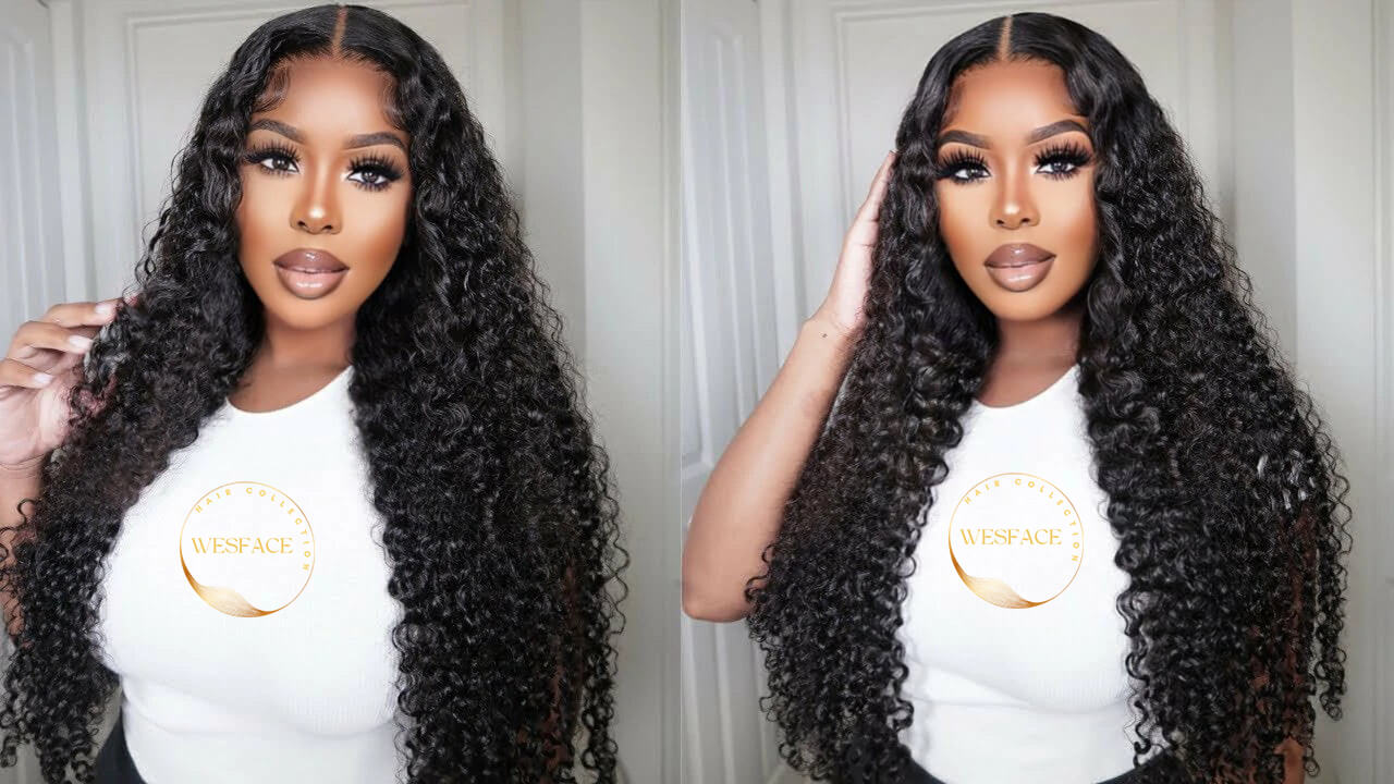 Wesface Deep Curly 13x4 Lace Front Wig Upgrade Glueless Wig Natural Black Transparent Lace Human Hair Wig