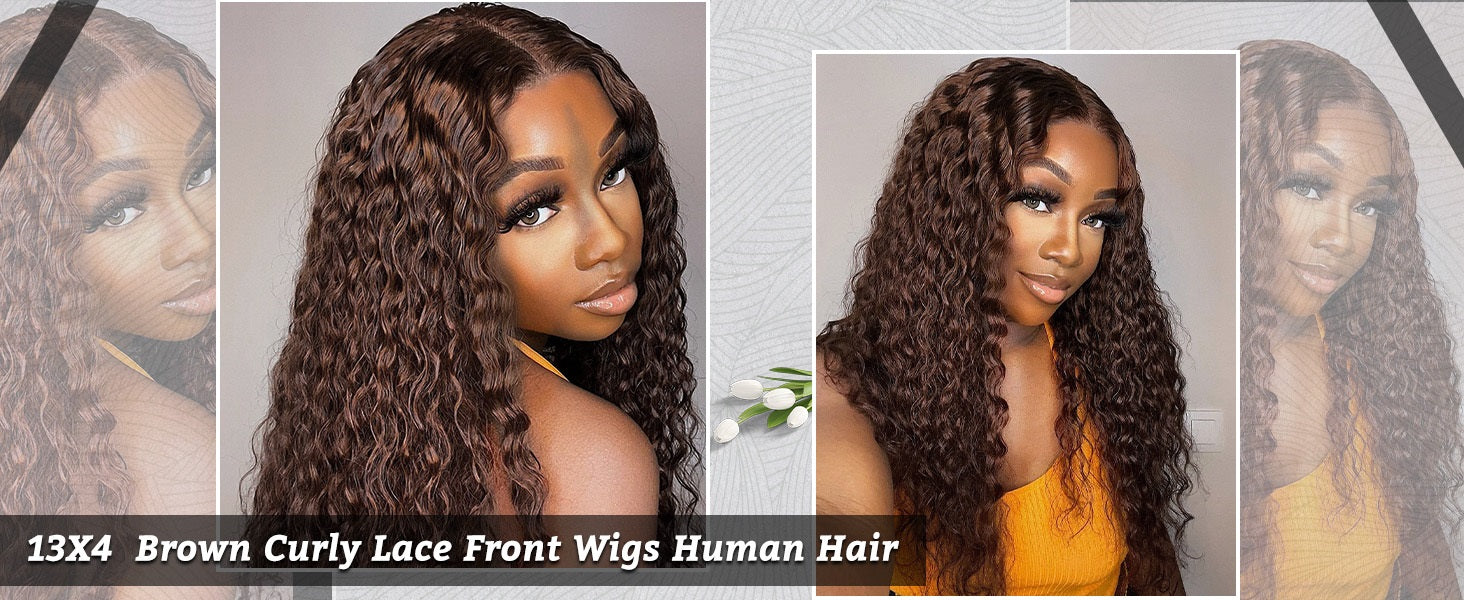 Wesface Curly #4 Color 13x4 Lace Front Human Hair Wig 180% Density