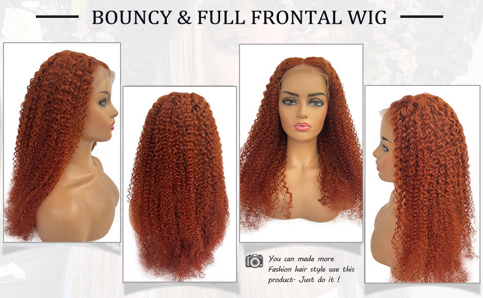 Wesface Ginger Orange Curly Hair 13x1 T Part Wig Pre pluncked Glueless Bleached Knots 10A Brazilian Hair Wigs