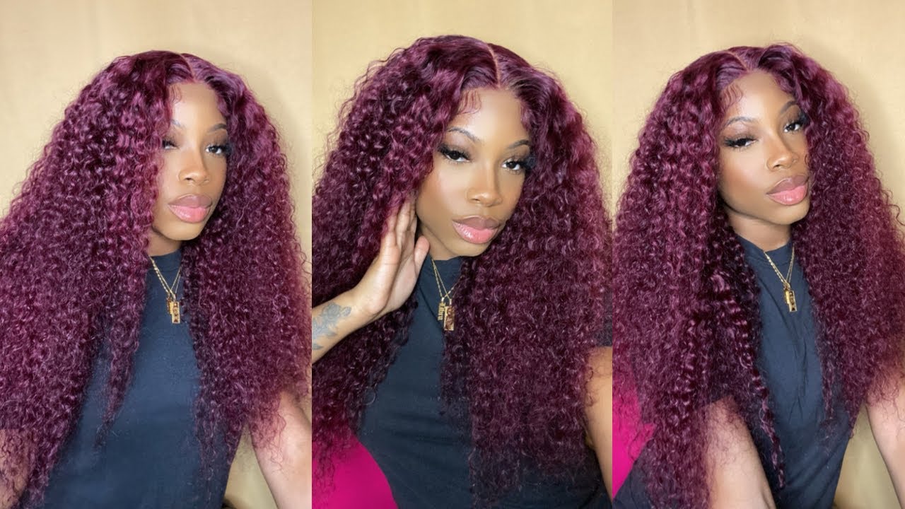 Wesface Curly Burgundy Human Hair Brazilian Red Color Deep Wave 13x4 Lace Front Human Hair Wigs For Women