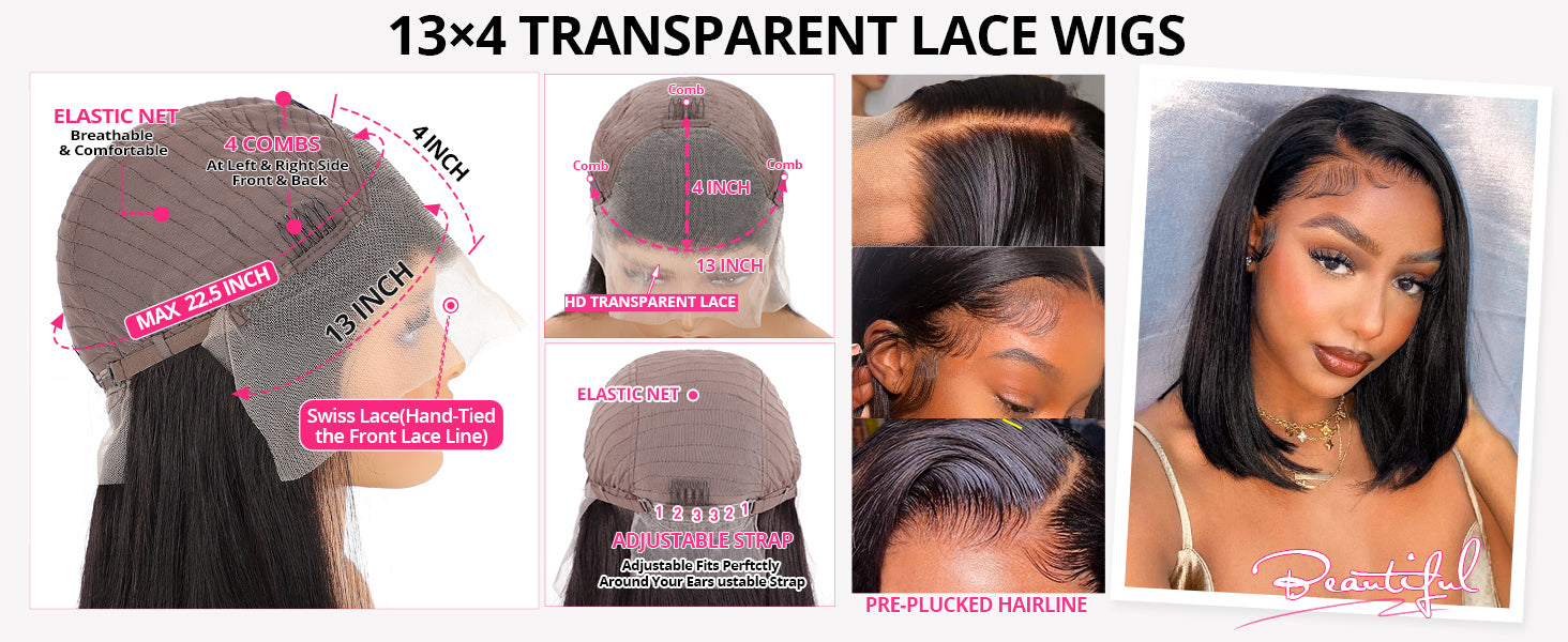 Wesface Straight 13x4 Lace Front Bob Wig Human Hair Wig