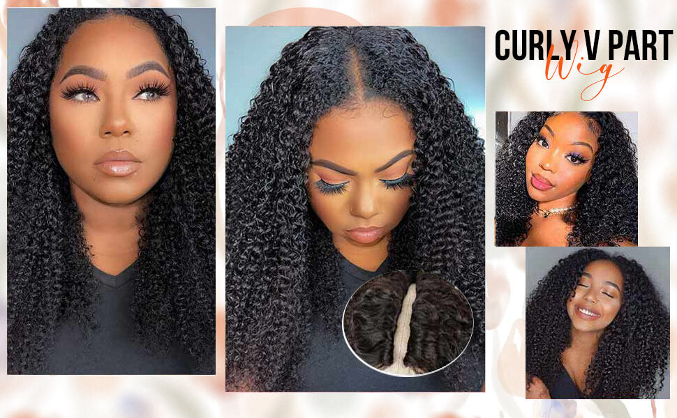 Wesface Curly V Part Wig Human Hair Wig 180% Density