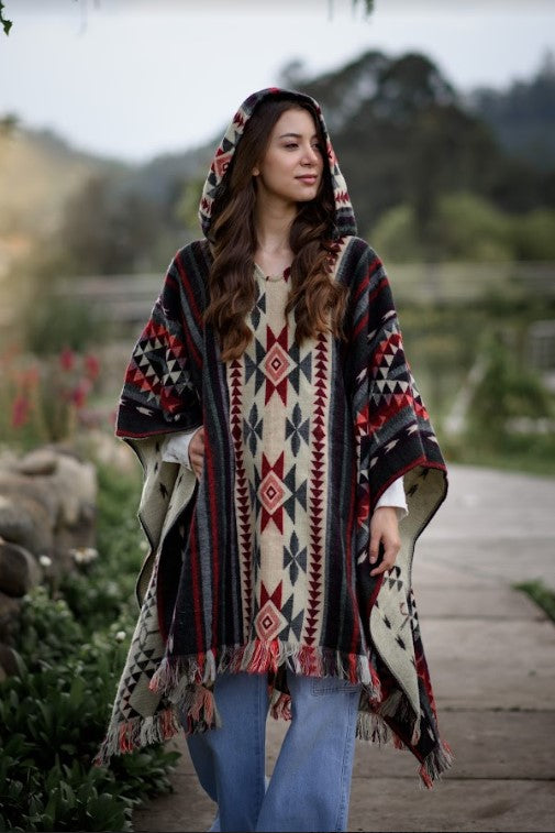 Alpaca Wool/Blend Poncho | Hooded Unique Design | Red Colo – llamadollies
