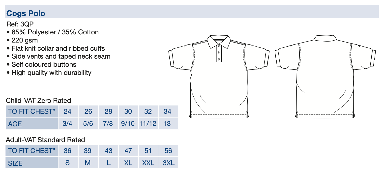 Polo Shirts - Size Guide