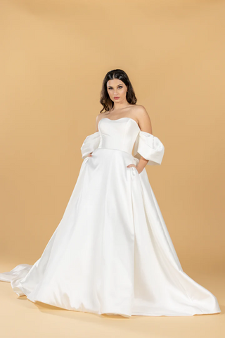 neckless and off the shoulders bridal dress