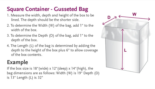 Gusseted Poly Bag Box Liner Measuring Guide