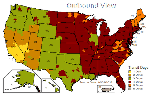 UPS Ground Transit Time Map