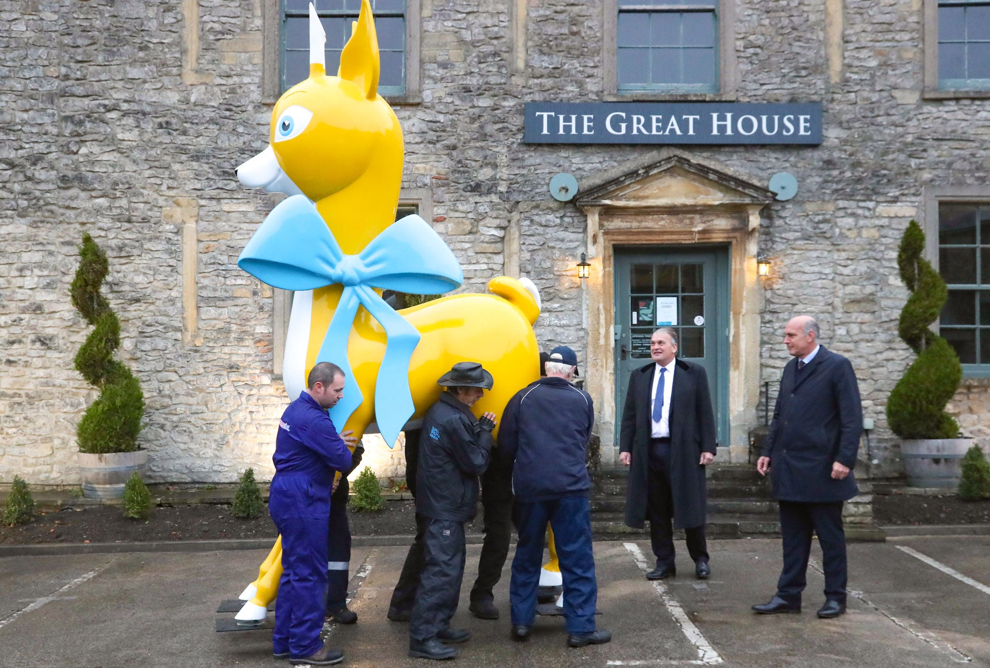 The refurbished Babycham Deer at Kilver Court & Gardens with Matthew & Jonathan Showering