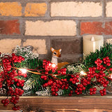 Berry String Christmas Garland Lighted Berry Indoor Artificial Pine Garland Christmas Decor Light Garland with Leaves for Thanksgiving Holiday Fireplace Mantel Table, 6 Feet (Red, 2 Piece)