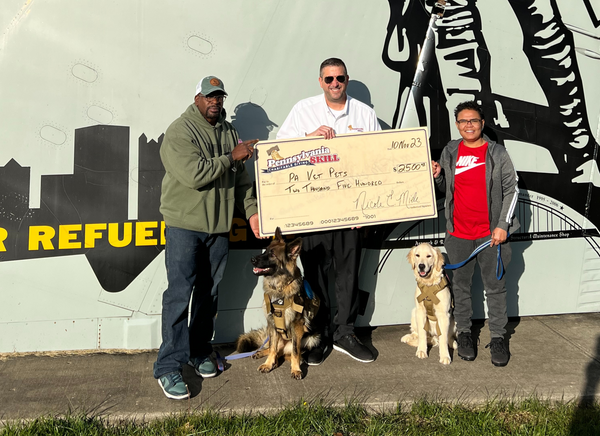 PA VetPets, based out of Washington, PA, received a $2,500.00 donation from Pennsylvania Skill Charitable Giving. This donation specifically aided a Veteran, Ben, and his dog, Kyra, attend Service Dog Training right in their hometown.