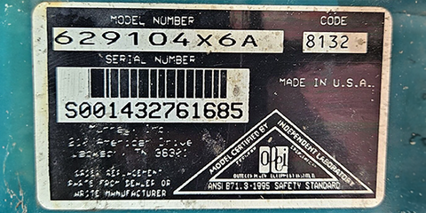 check snow blower name plate to find the model and serial number