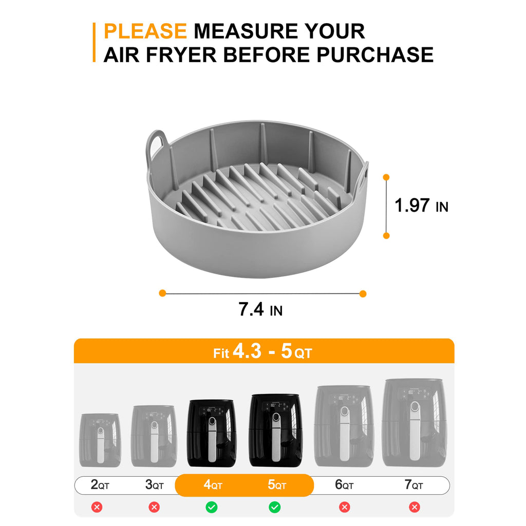 3 PCS Air Fryer Silicone Liners-7.87, Reusable Air Fryer Silicone Pot,  Silicone Baking Tray for 3-5Qt Air Fryer, Food Grade Silicone Air Fryer  Basket