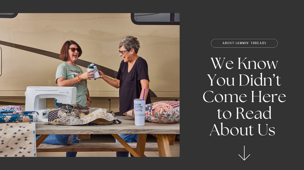 about jammin' threads photo of camping and quilting mother and daughter. cheers with camping cups