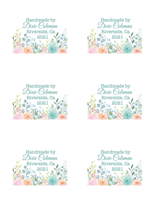 Orange Floral Quilt Labels - Pretty, Personalized Quilt Labels