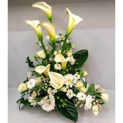 Composition florale blanche (Calla) – Reine des fleurs